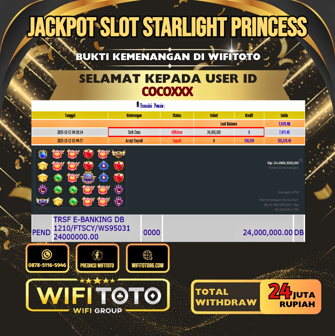 WIFITOTO JACKPOT SLOT STARLIGHT PRINCESS RP.24.000.000.,-LUNAS USER ID : COCO***