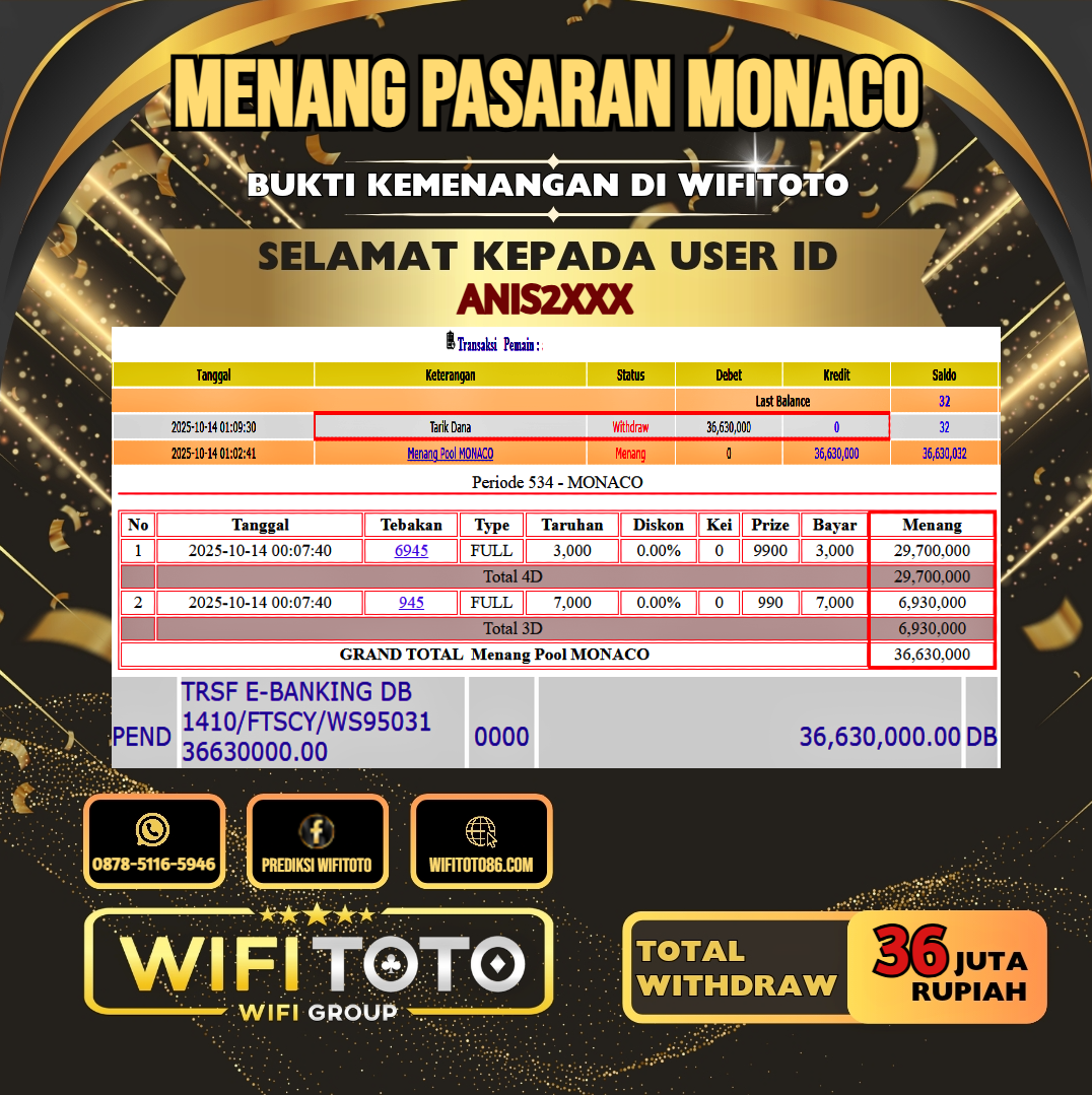 WIFITOTO JACKPOT TOGEL PASARAN MONACO RP.36.000.000.,-LUNAS USER ID : ANIS2***